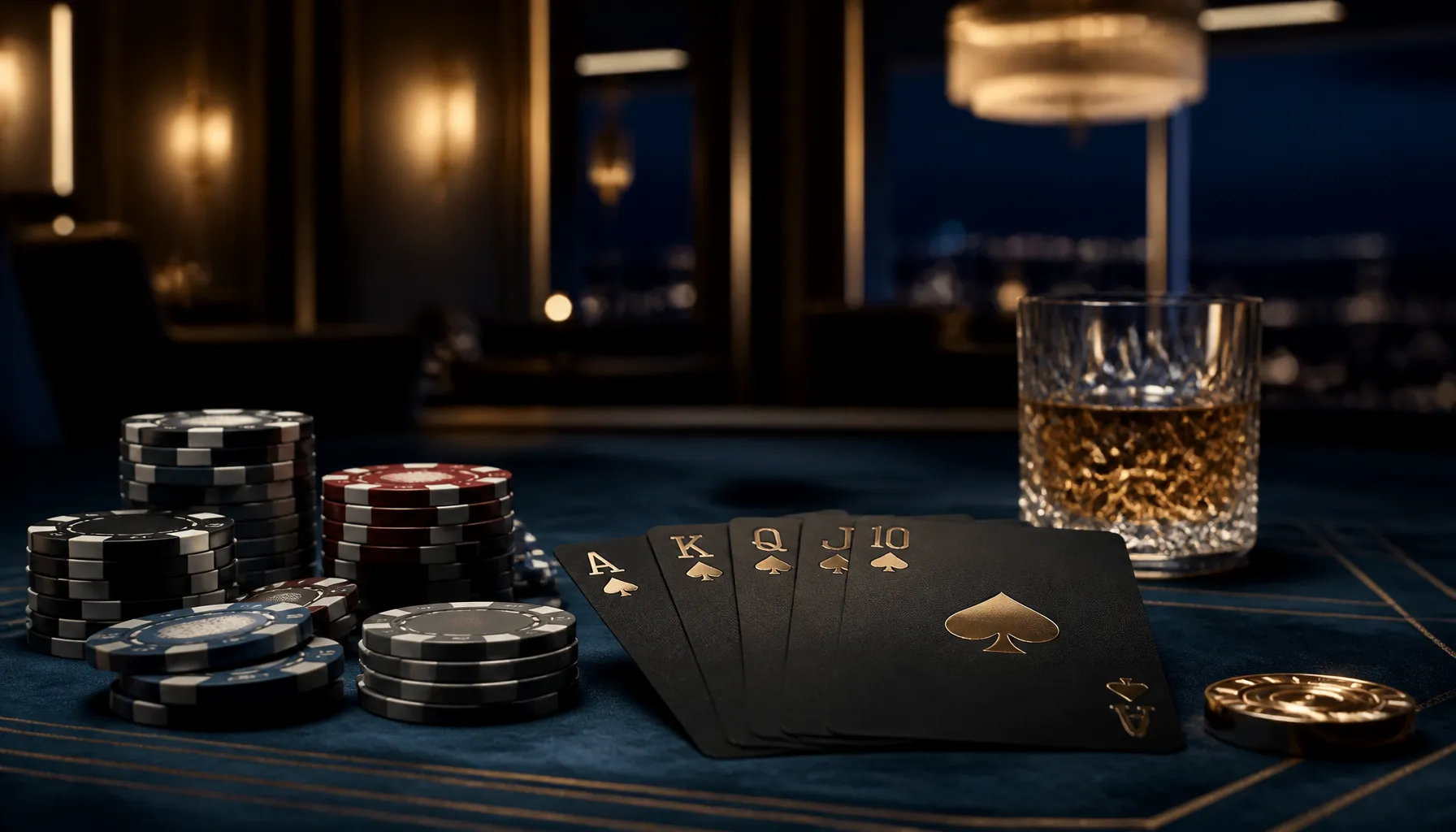 Ornate golden treasure chest overflowing with jewels and coins, cinematic jewel-tone lighting, luxury casino lifestyle
